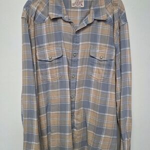 Lucky Brand Blue and Tan Plaid Shirt